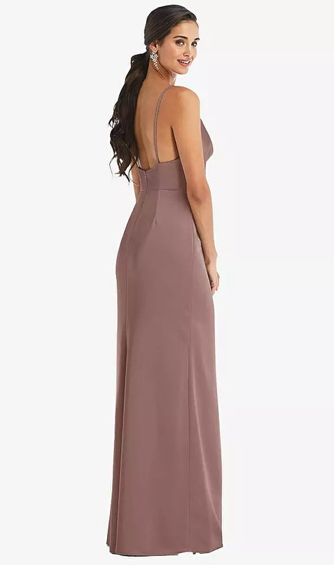 Dessy 3072 Cowl-neck Draped Wrap Maxi Dress With Front Slit