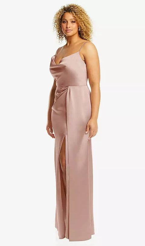 Dessy 3072 Cowl-neck Draped Wrap Maxi Dress With Front Slit
