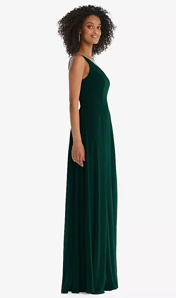 After Six 1555 One-shoulder Chiffon Maxi Dress With Shirred Front Slit – YDG