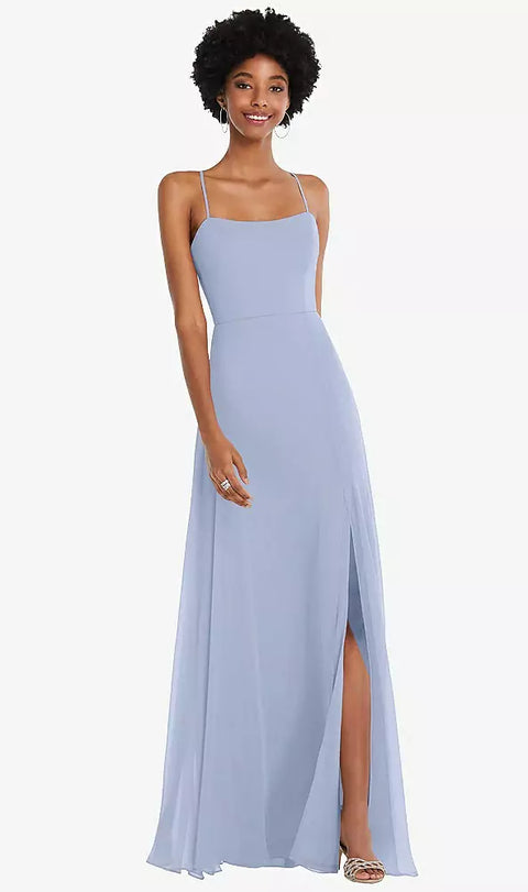 After Six 1559 Scoop Neck Convertible Tie-strap Maxi Dress With Front Slit