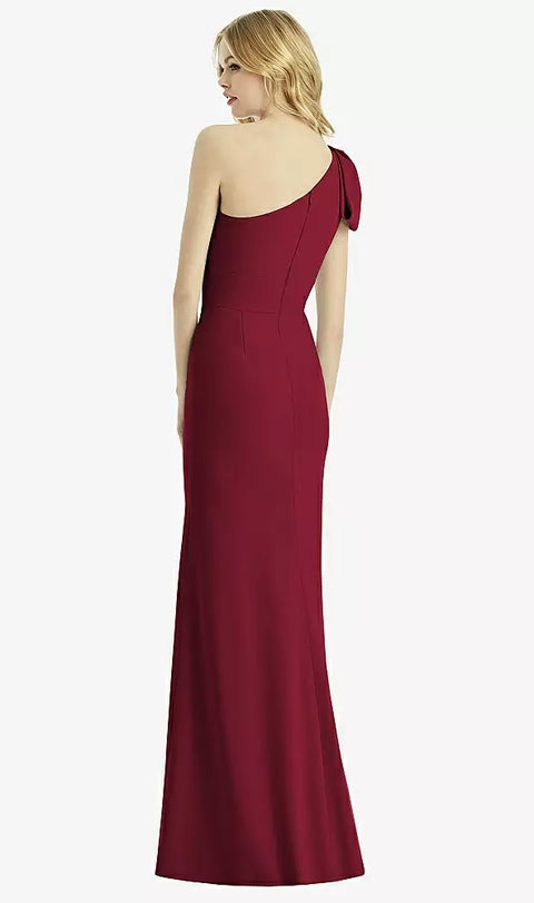 After Six 6769 Bowed One-shoulder Trumpet Gown In Burgundy