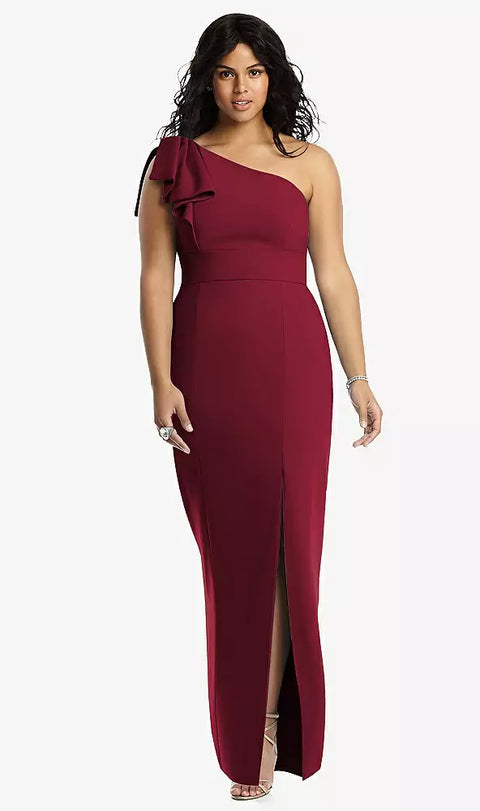 After Six 6769 Bowed One-shoulder Trumpet Gown In Burgundy