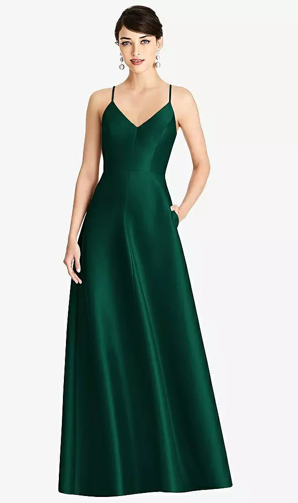 Alfred Sung D750 V-neck Full Skirt Satin Maxi Dress – YDG