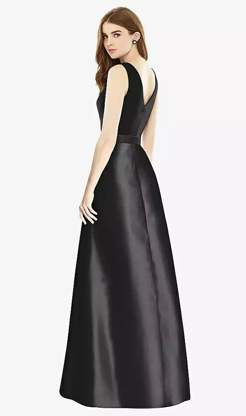 Alfred Sung D754 Sleeveless A-line Satin Dress With Pockets