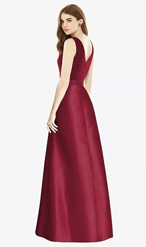 Alfred Sung D754 Sleeveless A-line Satin Dress With Pockets