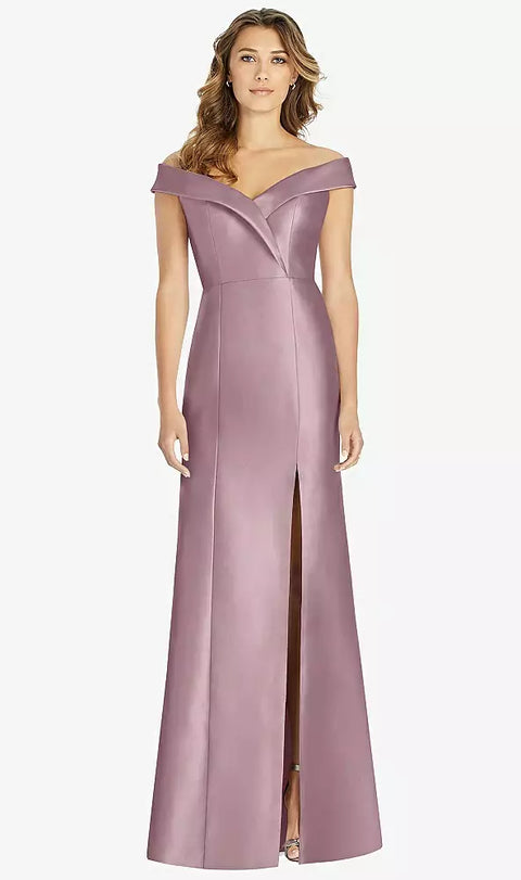 Alfred Sung D760 Off-the-shoulder Cuff Trumpet Gown With Front Slit