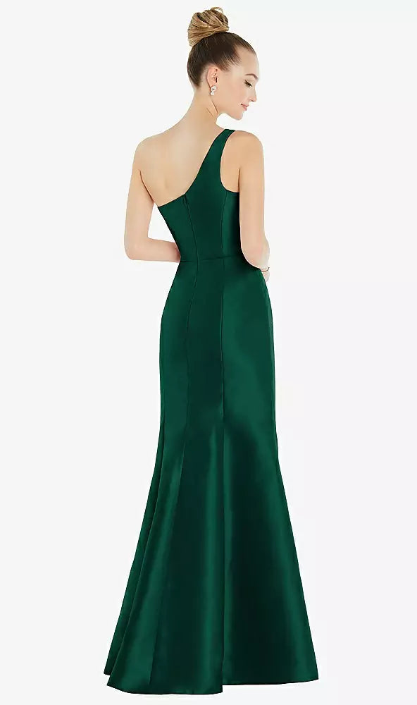 Alfred Sung D827 Draped One-shoulder Satin Trumpet Gown With Front Sli – YDG