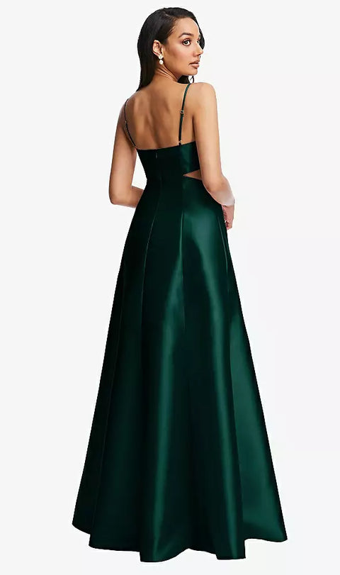 Alfred Sung D840 Open Neckline Cutout Satin Twill A-line Gown With Pockets