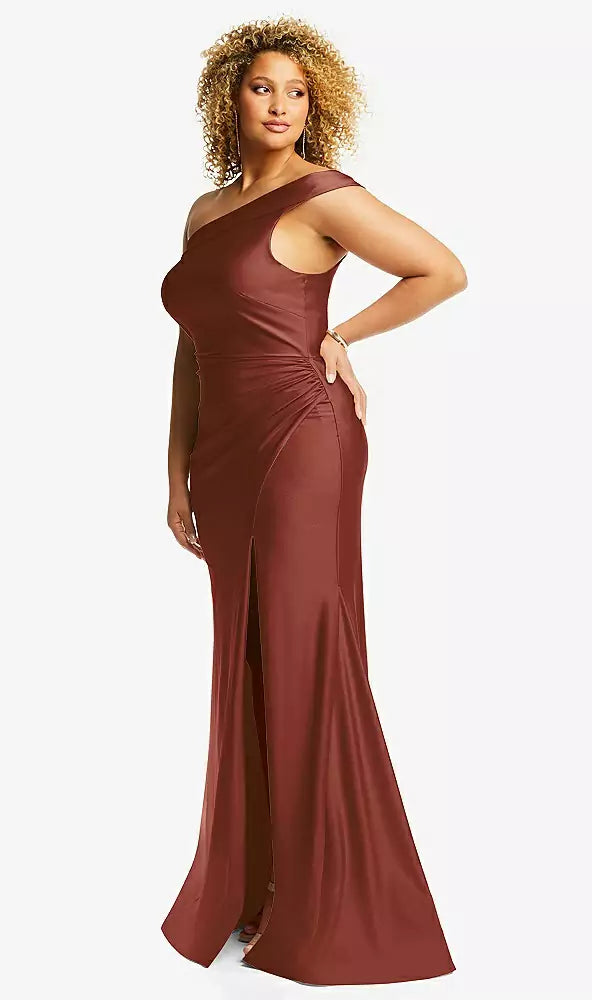Cynthia & Sahar Cs107 One-shoulder Bias-cuff Stretch Satin Mermaid Dre – YDG