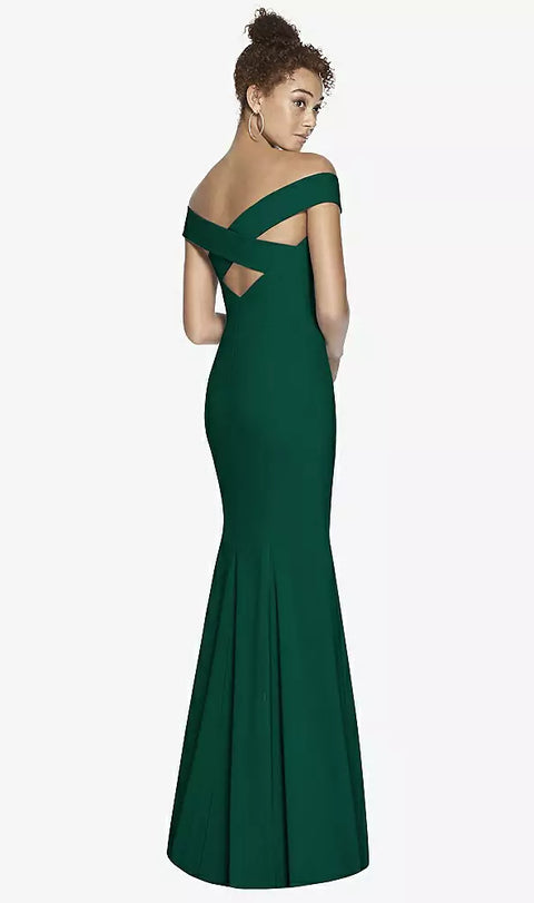 Dessy 3012 Off-the-shoulder Criss Cross Back Trumpet Gown