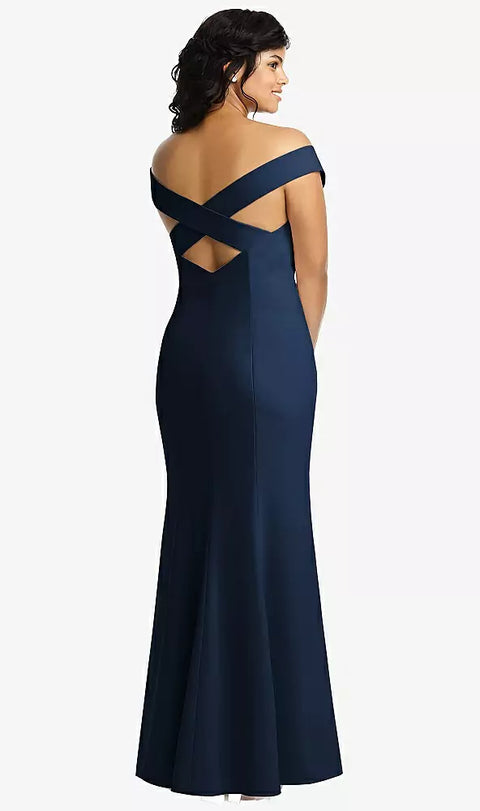 Dessy 3012 Off-the-shoulder Criss Cross Back Trumpet Gown
