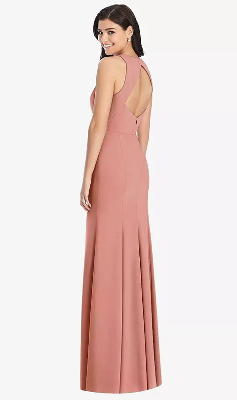 Dessy 3029 Diamond Cutout Back Trumpet Gown With Front Slit
