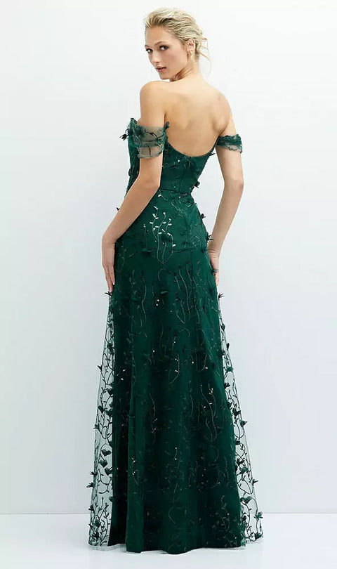Dessy 3135 Off-the-shoulder A-line 3d Floral Embroidered Dress