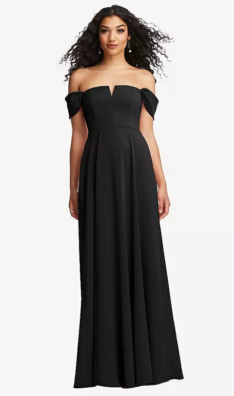 Dessy 3124 Off-the-shoulder Pleated Cap Sleeve A-line Maxi Dress