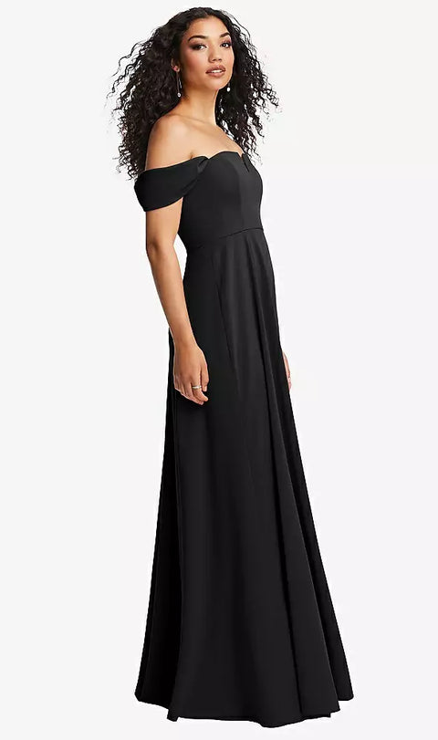 Dessy 3124 Off-the-shoulder Pleated Cap Sleeve A-line Maxi Dress