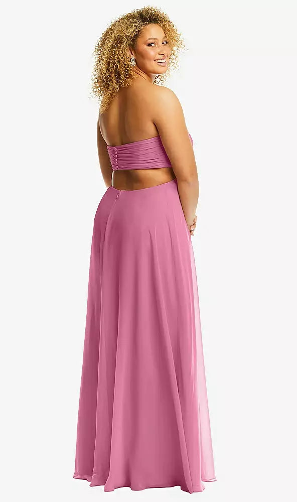 Dessy 3122 Strapless Empire Waist Cutout Maxi Dress With Covered Button  Detail