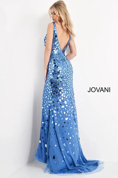 Jovani 02479 Long Cut Glass V Neck Embellished Sexy Party Dress