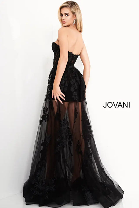 Jovani 02845 Floral Embellished Strapless Corset Bridal Illusion Dress