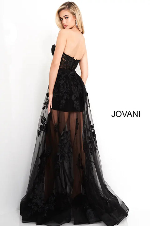 Jovani 02845 Floral Embellished Strapless Corset Bridal Illusion Dress