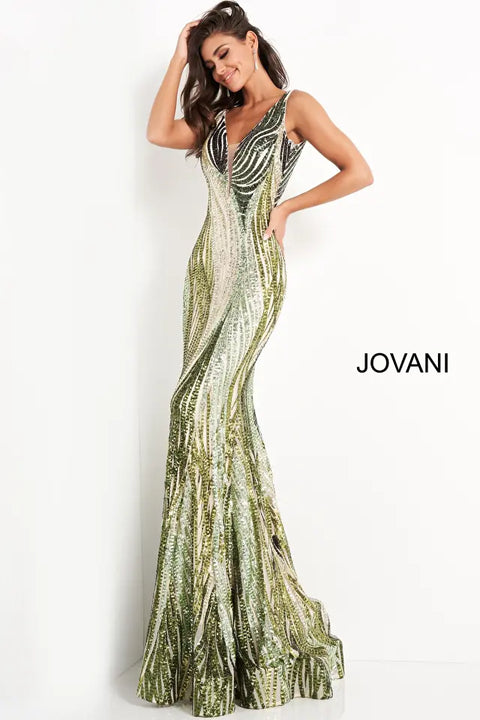 Jovani 05103 Embellished Plunging Neckline Prom Dress