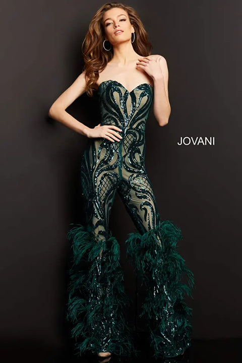 Jovani 05669 Embellished Sweetheart Neck Strapless Evening Jumpsuit