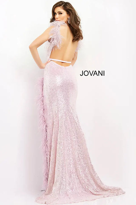 Jovani 06164 Feather Fitted Sequin Special Occiasion Dress