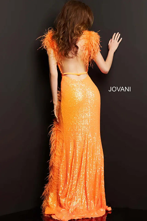 Jovani 06164 Feather Fitted Sequin Special Occiasion Dress