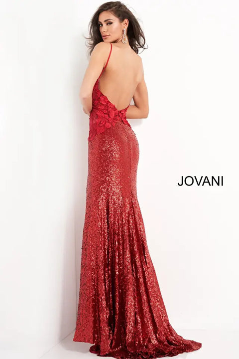 Jovani 06426 Floral Appliques High Slit Bodice Dress
