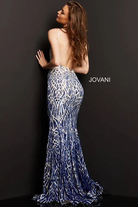 Jovani 06450 Backless V Neck Sequin Party Gown