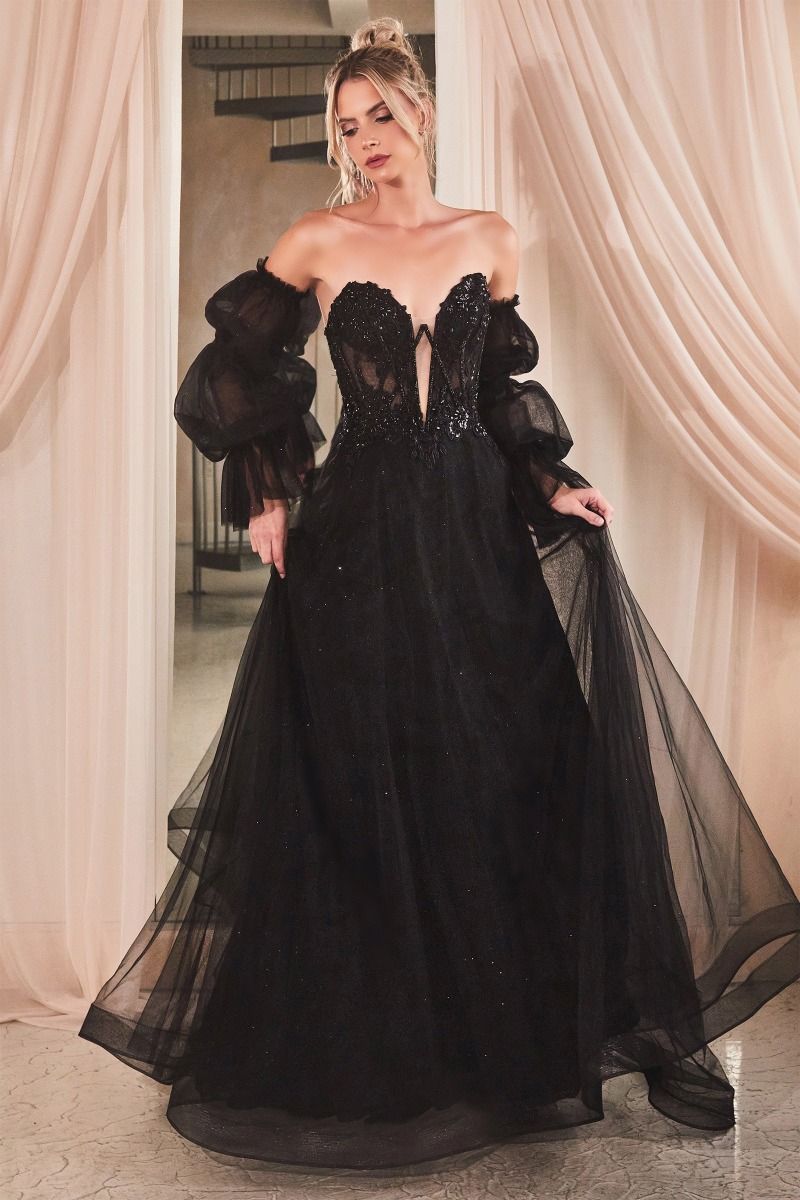 Ladivine CD830 Long Strapless Ball Gown with Removable Sleeves