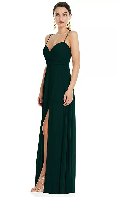 Lovely Bridesmaids Lb036 Adjustable Strap Wrap Bodice Maxi Dress With Front Slit