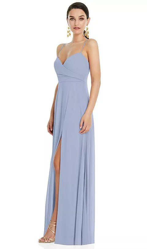 Lovely Bridesmaids Lb036 Adjustable Strap Wrap Bodice Maxi Dress With Front Slit