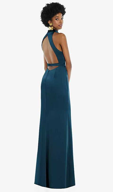 Lovely Bridesmaids Lb037 High Neck Backless Maxi Dress With Slim Belt