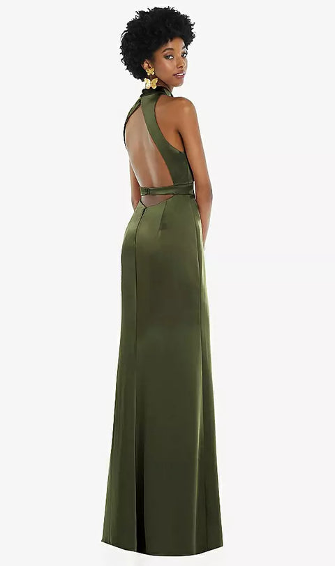Lovely Bridesmaids Lb037 High Neck Backless Maxi Dress With Slim Belt