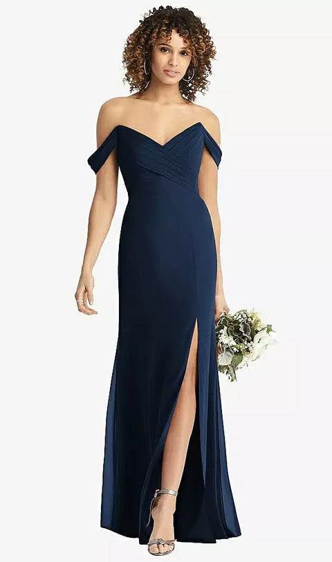 Social Bridesmaid 8193 Off-the-shoulder Criss Cross Bodice Trumpet Gown