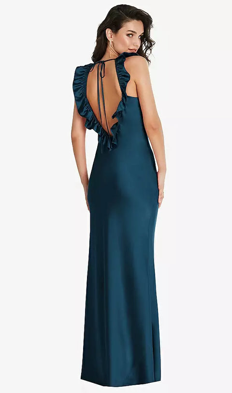 Social Bridesmaid 8219 Ruffle Trimmed Open-back Maxi Slip Dress