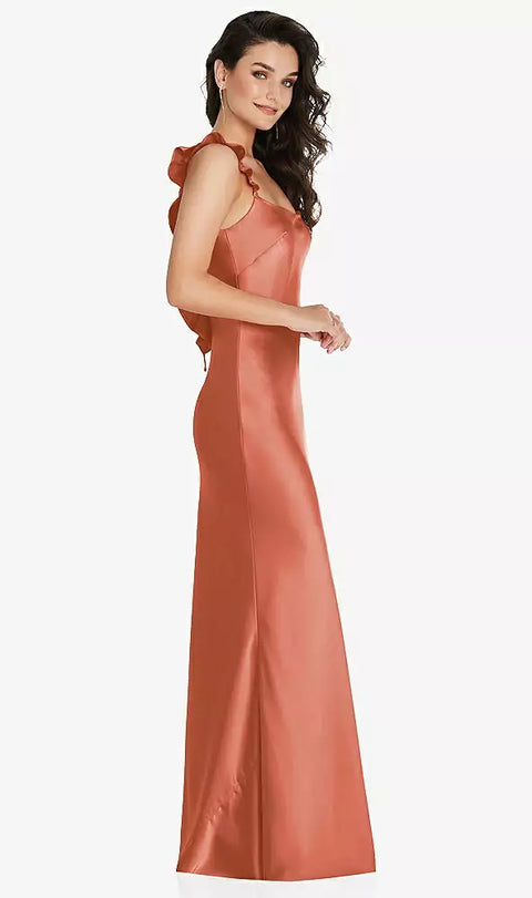 Social Bridesmaid 8219 Ruffle Trimmed Open-back Maxi Slip Dress