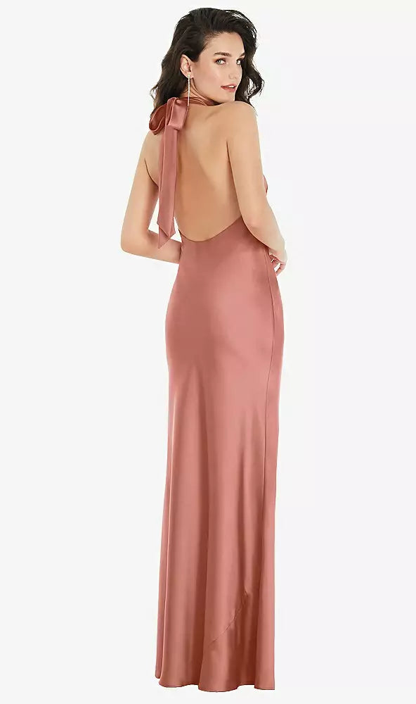 Social Bridesmaid 8223 Scarf Tie High-neck Halter Maxi Slip Dress – YDG