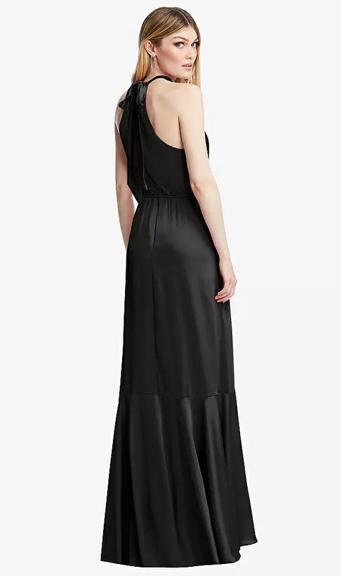 Social Bridesmaid 8230 Tie-neck Halter Maxi Dress With Asymmetric Cascade Ruffle Skirt