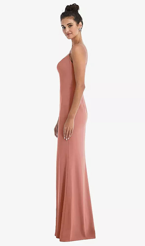 Thread Bridesmaid Th049 Notch Crepe Trumpet Gown With Front Slit