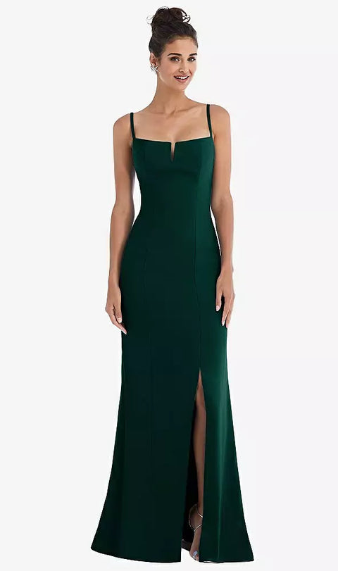 Thread Bridesmaid Th049 Notch Crepe Trumpet Gown With Front Slit