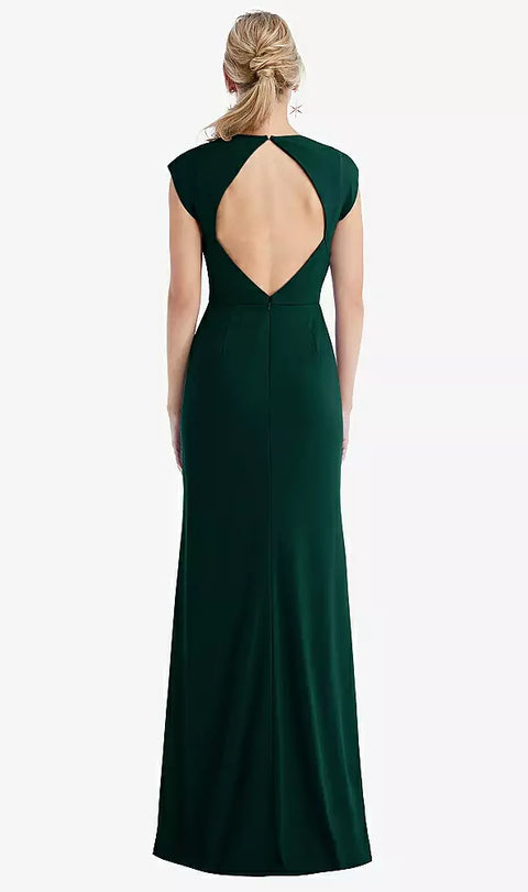 Thread Bridesmaid Th051 Cap Sleeve Open-back Trumpet Gown With Front Slit