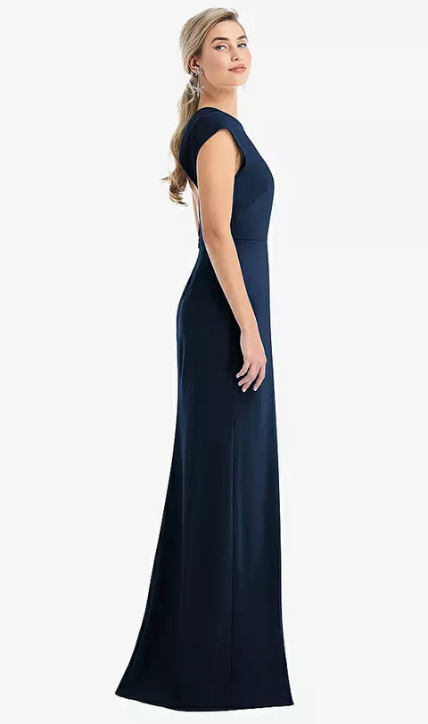 Thread Bridesmaid Th051 Cap Sleeve Open-back Trumpet Gown With Front Slit