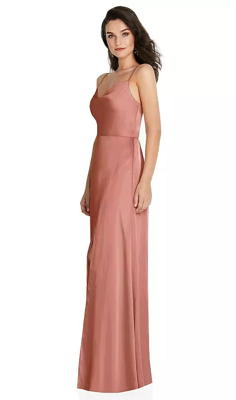 Thread Bridesmaid Th098 Cowl-neck A-line Maxi Dress With Adjustable Straps