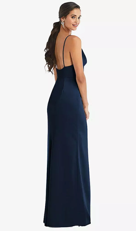 Dessy 3072 Cowl-neck Draped Wrap Maxi Dress With Front Slit