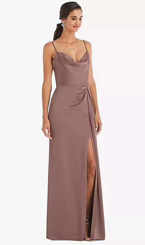 Dessy 3072 Cowl-neck Draped Wrap Maxi Dress With Front Slit