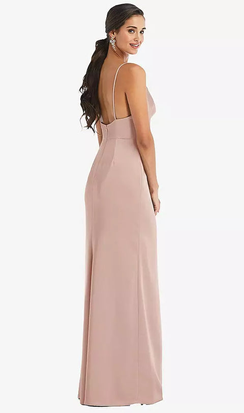 Dessy 3072 Cowl-neck Draped Wrap Maxi Dress With Front Slit