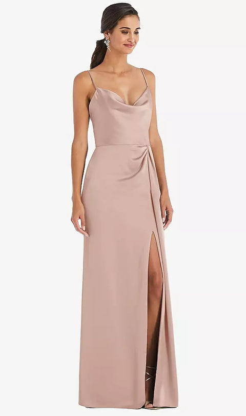 Dessy 3072 Cowl-neck Draped Wrap Maxi Dress With Front Slit