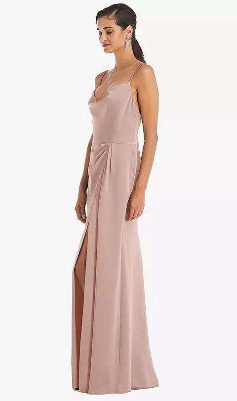 Dessy 3072 Cowl-neck Draped Wrap Maxi Dress With Front Slit