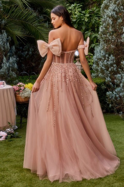 Andrea & Leo - A1338 Floral Plunging Neckline Gown